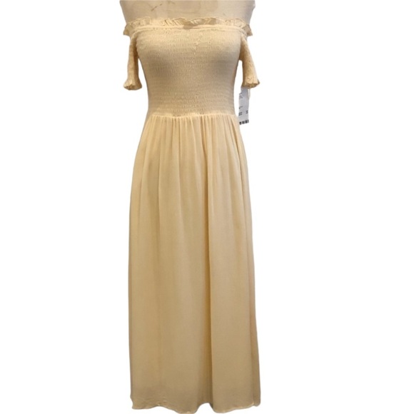 Urban Outfitters Amelia Off The Shoulder Neutral Smocked Midi Maxi Dress - Picture 9 of 15